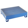 QUIPO Auffangwanne für 200-l-Fässer LxBxH 1200 x 1200 x 285 mm, mit Zulassung blau pulverbeschichtet, mit Gitterrost
