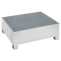 QUIPO Auffangwanne für 200-l-Fässer LxBxH 1200 x 1200 x 415 mm, mit Zulassung feuerverzinkt, mit Gitterrost