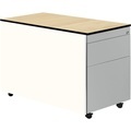 mauser Schubladencontainer mit Rollen HxT 573 x 800 mm, 1 Materialschub, 1 Hängeregistratur reinweiß / weißaluminium / Ahorn