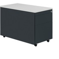 mauser Schubladencontainer mit Rollen HxT 579 x 800 mm, Kunststoffplatte, 1 Materialschub, 1 Hängeregistratur anthrazitgrau / anthrazitgrau / lichtgrau