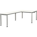 mauser Schreibtisch, verkettet, Fußform Quadrat-/Rechteckrohr HxBxT 650 - 850 x 1600 x 900 mm, Winkelansatz links (Breite 1200 mm) Platte weiß, Gestell