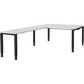 mauser Schreibtisch, verkettet, Fußform Quadrat-/Rechteckrohr HxBxT 650 - 850 x 1600 x 900 mm, Winkelansatz links (Breite 1200 mm) Platte lichtgrau, Gestell