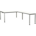 mauser Schreibtisch, verkettet, Fußform Quadrat-/Rechteckrohr HxBxT 650 - 850 x 1800 x 900 mm, Winkelansatz rechts (Breite 1200 mm) Platte weiß, Gestell
