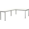 mauser Schreibtisch, verkettet, Fußform Quadrat-/Rechteckrohr HxBxT 650 - 850 x 1800 x 900 mm, Winkelansatz links (Breite 1200 mm) Platte weiß, Gestell