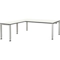 mauser Schreibtisch, verkettet, Fußform Quadrat-/Rechteckrohr HxBxT 650 - 850 x 2000 x 900 mm, Winkelansatz links (Breite 1000 mm) Platte weiß, Gestell