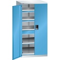 Lista Schubladenschrank mit Flügeltüren Höhe 1450 mm, 2 Böden, 3 Schubladen, Traglast 200 kg lichtgrau / lichtblau