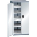 Lista Schubladenschrank mit Flügeltüren Höhe 1450 mm, 2 Böden, 3 Schubladen, Traglast 200 kg grau metallic / lichtgrau