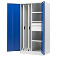 Pavoy, Pavoy Vertikalauszugschrank, mit 2 Auszügen, 2 Schubladen und 3 Fachböden, lichtgrau / enzianblau