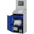 RAU Computer-Arbeitsstation Lochwand, Schreibpult, Ausziehboden, Schublade Breite 650 mm, lichtgrau / enzianblau