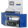 RAU, RAU Computer-Arbeitsstation Lochwand, Schreibpult, Ausziehboden, Schublade Breite 1100 mm, lichtgrau / enzianblau