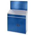 RAU Computer-Arbeitsstation Lochwand, Schreibpult, Ausziehboden, Schublade Breite 1100 mm, anthrazit / enzianblau