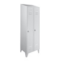 Wolf Stahlschrank mit Schrägdach, Abteile schrankhoch Gesamtbreite 600 mm, 2 Abteile lichtgrau RAL 7035