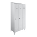 Wolf Stahlschrank mit Schrägdach, Abteile schrankhoch Gesamtbreite 900 mm, 3 Abteile lichtgrau RAL 7035