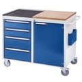 RAU Werkbank, fahrbar 4 Schubladen, 1 Tür, Arbeitsfläche Holz / Metall lichtgrau / enzianblau