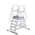 EUROKRAFT Alu-Podestleiter beidseitig begehbar, fahrbar 2 x 5 Stufen