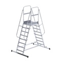 EUROKRAFT Alu-Podestleiter beidseitig begehbar, fahrbar 2 x 8 Stufen