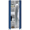 EUROKRAFT Mehrzweck- und Garderobenschrank mit Kleiderstange, 6 Fächer, Breite 800 mm Korpus lichtgrau, Türen brillantblau