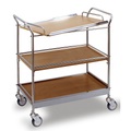 Servierwagen mit 3 Etagen, Tablett abnehmbar LxBxH 770 x 370 x 860 mm Edelstahl / Buche-Dekor