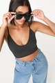 Only Geripptes Crop Trägertop | schwarz | Damen | L/XL