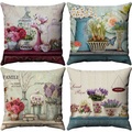 Lighinthebox, 4 Stück Kissenbezug, floral floralamp;Pflanzen rustikales quadratisches traditionelles klassisches Hauptsofa dekoratives Kunstleinenkissen für Sofacouchbettstuhl Lightinthebox