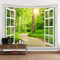 Fenster Landschaft Wand Tapisserie Kunst Dekor Decke Vorhang Picknick Tischdecke hängen zu Hause Schlafzimmer Wohnzimmer Wohnheim Dekoration Polyester Wald Lightinthebox