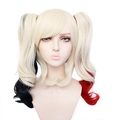 Pferdeschwanz Perücke Harley Quinn Cosplay Perücken Damen mit 2 Pferdeschwänzen 12 Zoll hitzebeständige Faser gelockt mehrfarbig Anime Perücke für Erwachsene Lightinthebox
