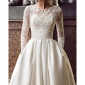 Lighinthebox, Verlobung Prinzessin Hochzeitskleider Pinsel Schleppe Vintage Formell Langarm Rundhalsausschnitt Satin Mit Applikationen Tasche 2023 Brautkleider / Durchsichtig Lightinthebox