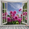 Fenster Landschaft Wand Tapisserie Kunst Dekor Decke Vorhang hängen zu Hause Schlafzimmer Wohnzimmer Dekoration Garten Blume Lightinthebox