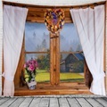 Fenster Landschaft Wandteppich Kunst Dekor Decke Vorhang hängen zu Hause Schlafzimmer Wohnzimmer Dekoration nebligen Waldbaum Lightinthebox