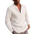 Herren Hemd Henley Frühling Herbst Langarm Hellgelb Schwarz Weiß Feste Farbe Outdoor Strasse Bekleidung Button-Down Lightinthebox