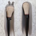 Lighinthebox, Synthetische Spitzeperücke Natürlich gerade Stil 22 Zoll Silber Mittelteil Tiefer Teil Lace Front Perücke Damen Perücke Silbergrau / Mittlerer Länge / Synthetische Haare Lightinthebox
