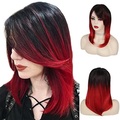 Damen Ombre schwarz rote Perücke mittellang gerade natürlich aussehende Seitenteil synthetische volle Perücken für die tägliche Party Halloween Lightinthebox