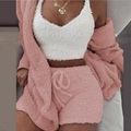 Lighinthebox, Damen Warm Geschenk Pyjamas Sets Heim Party Strasse Valentinstag Polyester Plüsch Einfach Weich Sport Trägertop Kurze Hosen Herbst Langarm Ärmellos Lightinthebox