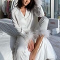 Damen Geschenk Loungewear Pyjamas Sets Heim Party Valentinstag Feder Einfarbig Seide Einfach Weich Hemd Hose Herbst Frühling Sommer Kargen Langarm Lange Hose Schnalle Tasche Lightinthebox