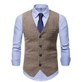 Herren Weste warm halten Hochzeit Arbeit Geschäft Einreihiger Verschluss V Ausschnitt Geschäftlich Casual Smart Casual Jacke Oberbekleidung Farbblock Hahnentrittmuster Patchwork Tasche Kaffee Grau Lightinthebox