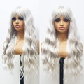 platinblonde natürliche gewellte Perücke mit Pony platinblonde Perückenweißblonde Vollperücken synthetische lange gewellte Vollperücken lockere lockige Perücke 24 Zoll bunte Perücken für Frauen Lightinthebox