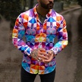 Herren Hemd Grafik-Shirt Geometrie Umlegekragen Purpur Outdoor Strasse Langarm Button-Down Bedruckt Bekleidung Modisch Designer Casual Atmungsaktiv / Sommer / Frühling / Sommer Lightinthebox