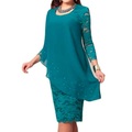 Damen Übergröße Arbeitskleidung Feste Farbe Rundhalsausschnitt Spitze 3/4 Ärmel Winter Herbst Elegant Midikleid Arbeit Täglich Kleid Lightinthebox