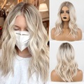 Lighinthebox, lange blonde Perücken für Frauen, Ombre-Farbe mit dunklem Ansatz, synthetische, gewellte Perücke, Mittelscheitel, Weihnachtsfeier-Perücken Lightinthebox