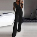 damen jumpsuit mesh pailletten einfarbig v-ausschnitt elegant party prom regular fit langarm schwarz s ml spring Lightinthebox