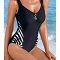 Damen Badeanzug Ein Stück Monokini Badeanzüge Übergröße Bademode Bescheidene Badebekleidung Bauchkontrolle Rückenfrei Print für große Büsten Zebra-Druck Schwarz Blau V-Wire Ausschnitt Badeanzüge Sport Lightinthebox