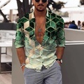 Herren Hemd Grafik-Shirt Geometrie Ständer Grün 3D-Druck Outdoor Casual Langarm 3D-Druck Button-Down Bekleidung Modisch Designer Casual Komfortabel / Sport Lightinthebox