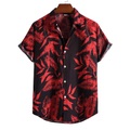 Herren Hemd Grafik-Shirt Blätter Umlegekragen Rote Outdoor Strasse Kurzarm Button-Down Bedruckt Bekleidung Baumwolle Modisch Designer Casual Atmungsaktiv / Sommer / Frühling / Sommer Lightinthebox