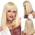 blonde Perücken mit Pony 14 Zoll blonde kurze gewellte Perücke mit Pony kurzes glattes Haar Platin 613 blonde Perücke blonde Damenperücke aus Synthetik für den Alltag Party Lightinthebox