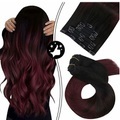 Lighinthebox, Clip-Haarverlängerungen, echtes menschliches Haar, 10-24 Zoll, burgunderrote Haarverlängerungen, schwarz, Ombre-Clip-Haarverlängerungen, voller Kopf, doppelter Schuss, Clip in Haarverlängerungen, 7 Lightinthebox
