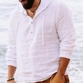 Herren Knopfhemd Henley Shirt Lässiges Hemd Glatt Schwarz Weiß Mit Kapuze Weiß Outdoor Strasse Langarm Bekleidung Baumwolle Modisch Casual Atmungsaktiv Komfortabel Lightinthebox