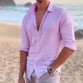 Herren Hemd leinenhemd Umlegekragen Frühling Sommer Langarm Rosa Feste Farbe Outdoor Strasse Bekleidung Button-Down Lightinthebox