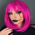Rosa Perücke mit Pony Rosa Damenperücke 30,48 cm kurzes glattes Haar gewellte Perücke Kunsthaarfarbe Perücke für Cosplay-Party Lightinthebox