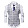 Herren Weste Leicht Hochzeit Party / Abend Einreiher - 1 Knopf V Ausschnitt Geschäftlich Casual Smart Casual Jacke Oberbekleidung Plaid / Karomuster Tasche Braun Grau Lightinthebox