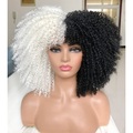 Kurze Lockenperücke 14 Zoll Afro-Lockenperücke mit Pony Hitzebeständiges Kunsthaar in Schwarz und Weiß für schwarze Frauen Lightinthebox